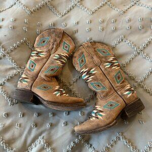 Corral Teens Size 2 Turquoise Brown & Ivory Embroidered